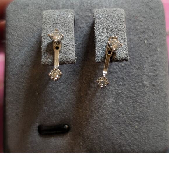 925 Sterling Silver Two Earrings in One CZ Stud W/ Attachment - Picture 7 of 7